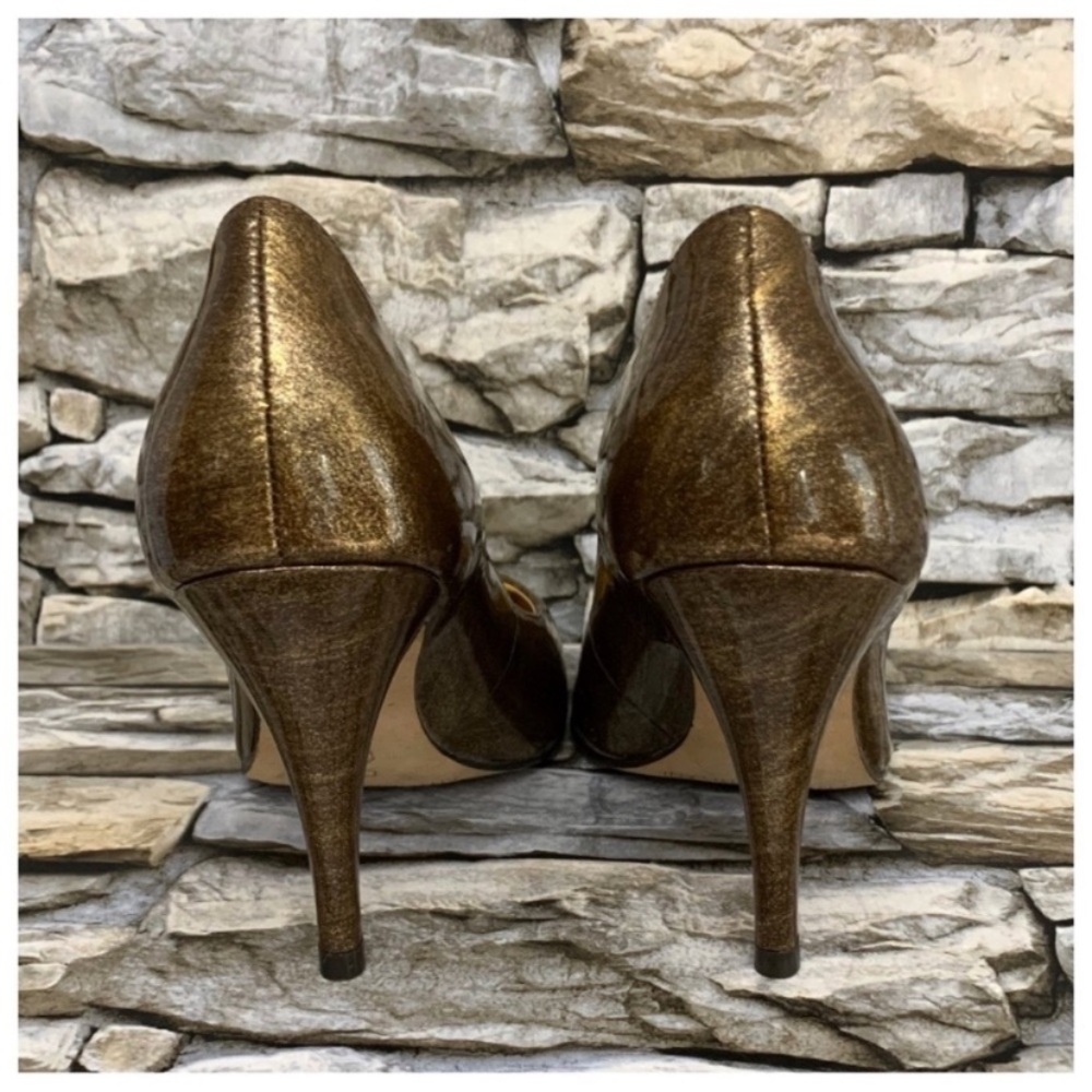 #07 Antonio Melani Stiletto Gold Black Leather Heels Pumps Shoe Women’s 6 Brazil - Picture 4 of 7
